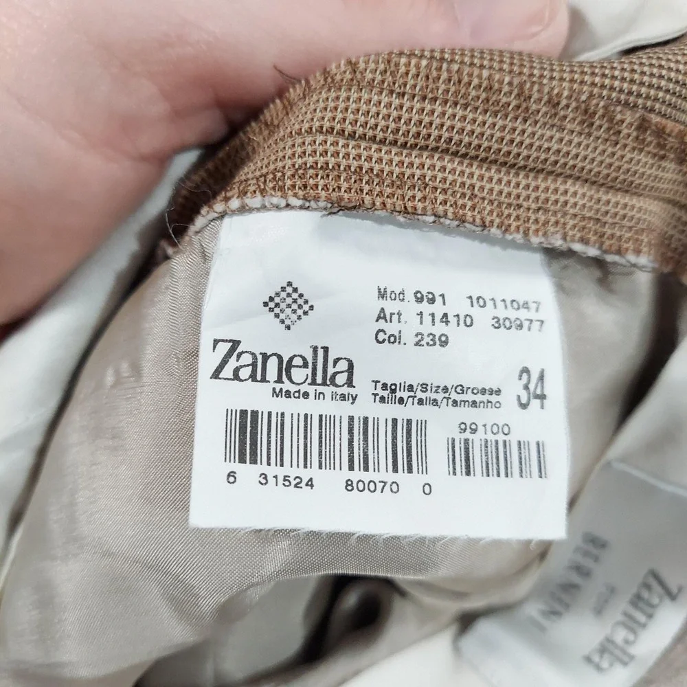 Zanella Dress Pants Mens 34x32 Beige Microfiber Pleated Lined Classic Italy